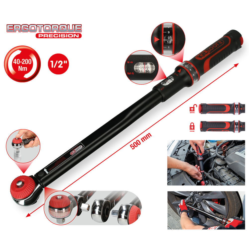 KS Tools - 1/2" ERGOTORQUE®precision Ratschen-Drehmomentschlüssel Drehknopf, 40-200Nm - 516.1442