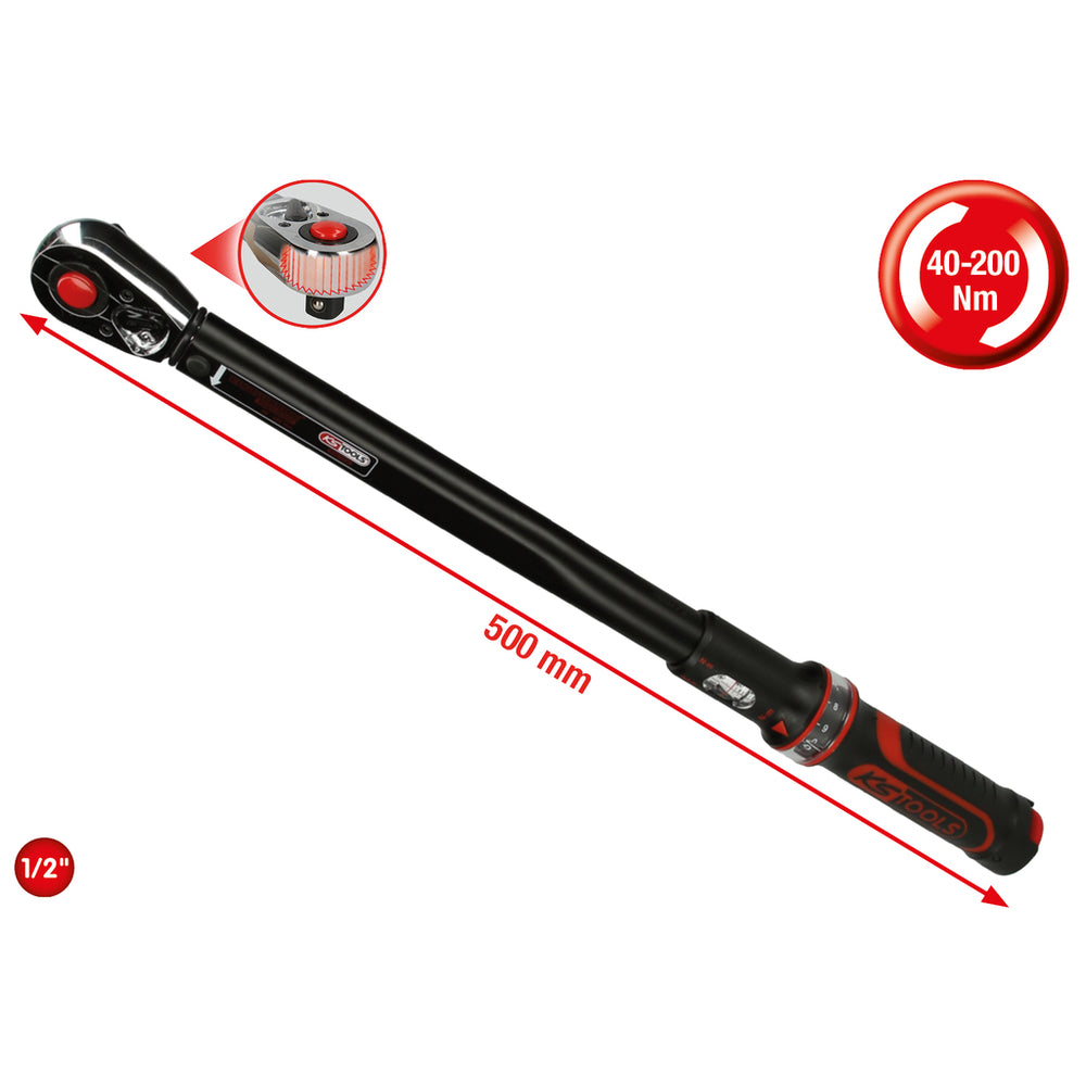 KS Tools - 1/2" ERGOTORQUE®precision Ratschen-Drehmomentschlüssel, 40-200Nm - 516.1542