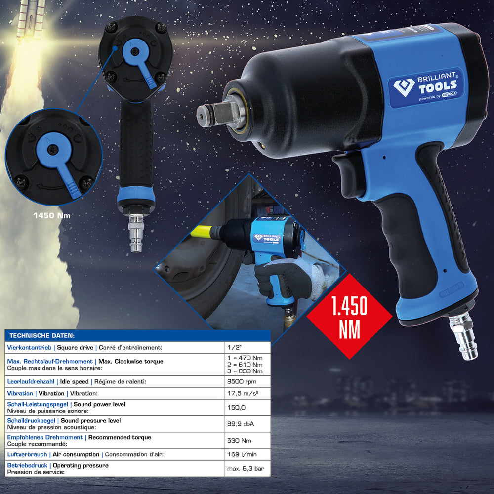 Brilliant Tools - 1/2" Druckluft-Schlagschrauber, 1450 Nm - BT160100