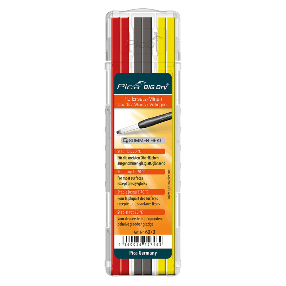 Pica - BIG Dry Ersatzminen Set Sommer-Minen Graphit FOR ALL, Rot, Gelb - 6070
