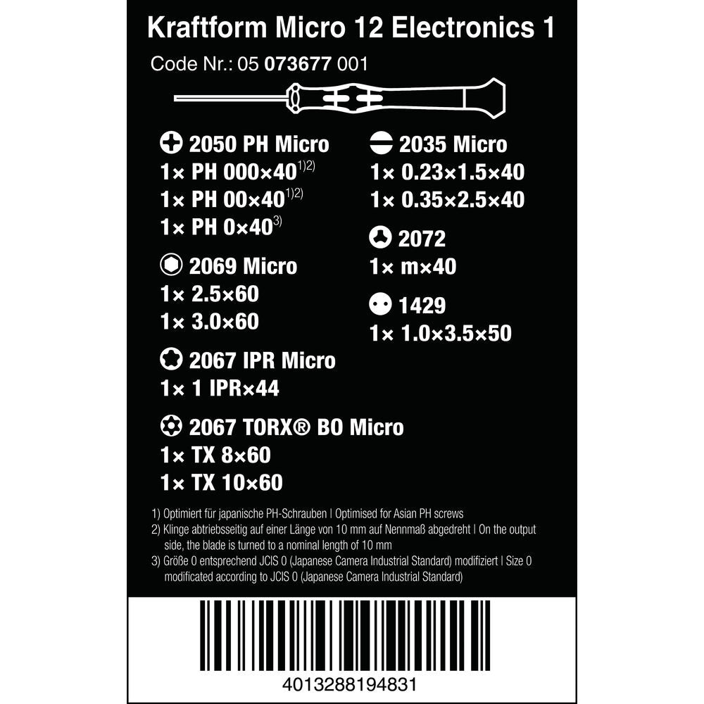 Wera - Kraftform Micro 12 Electronics 1 Elektronik-Schraubendrehersatz 12-teilig - 05073677001
