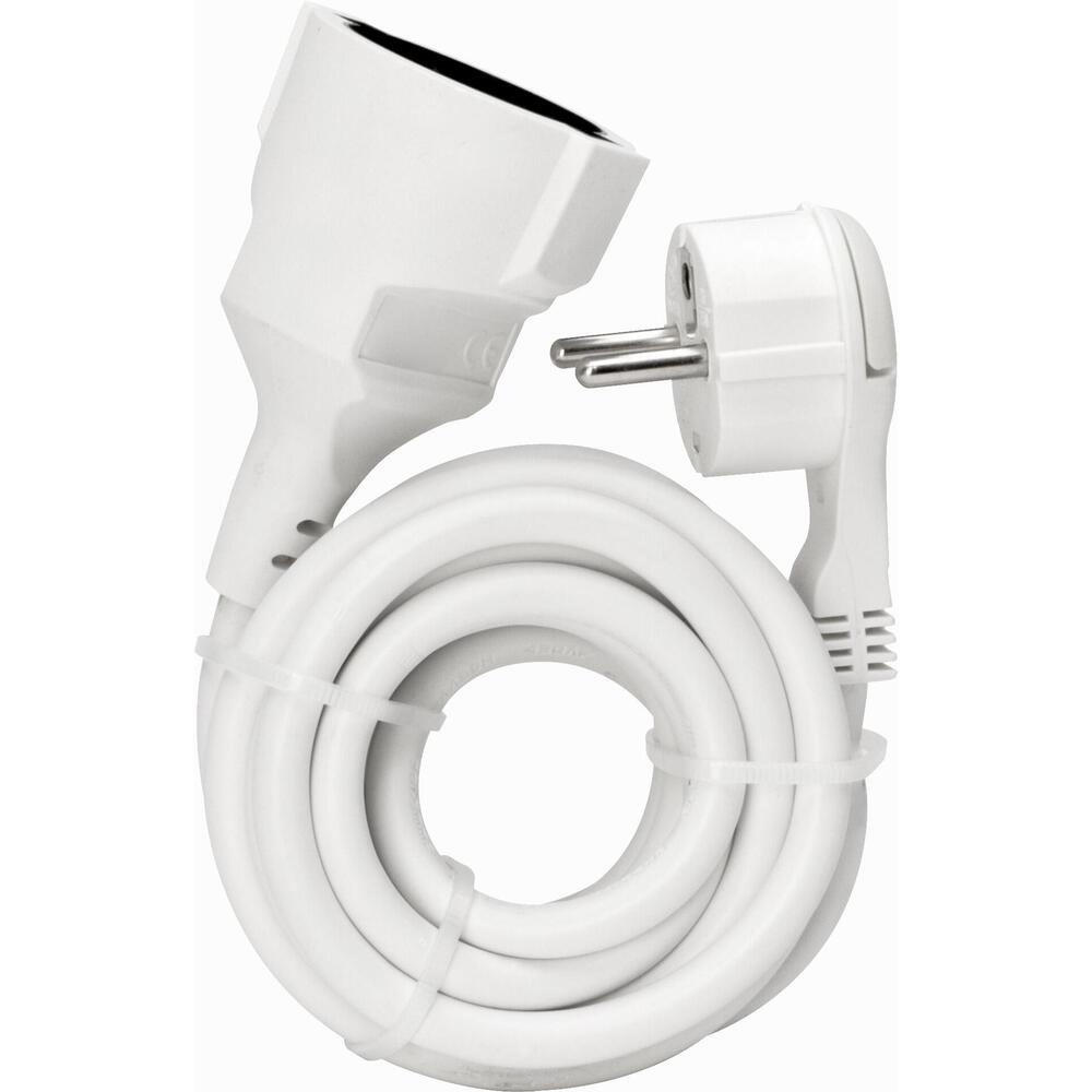 Kopp - Verlängerung, Schutzkontakt-Winkelstecker, extra flach (8mm) und Schutzkontakt-Kupplung mit 3m Leitung, erhöhter Berührungsschutz, Farbe: arktisweiß -143602080