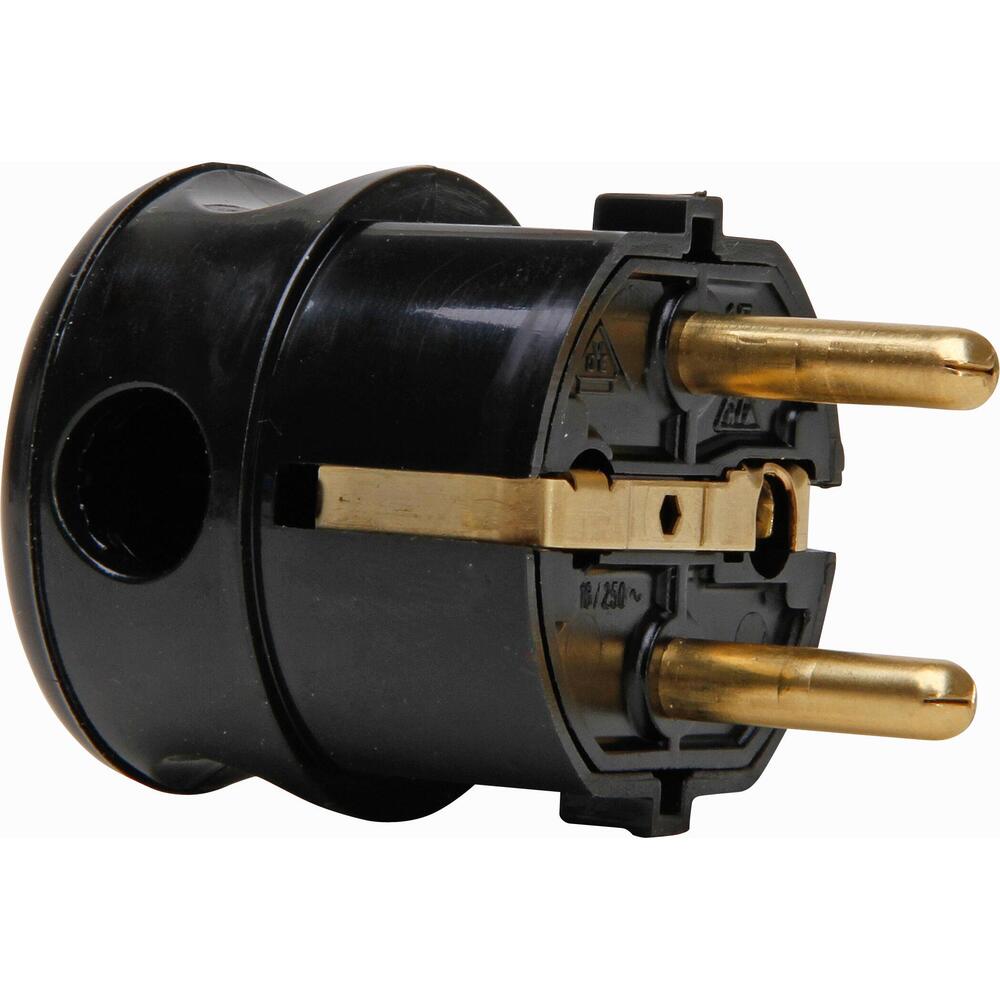 KOPP - Kunststoff-Schutzkontakt-Winkelstecker, 2 Schutzkontaktsysteme, für Kabel bis 3×1,5mm², schwarz - 178505000