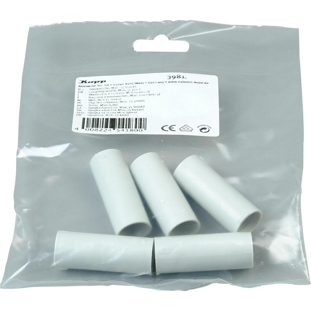 Kopp - Steckmuffe für starres Isolierrohr Ø 14 mm (M16), selbstverlöschend, Inhalt: 5 Stück, grau. - 398116099