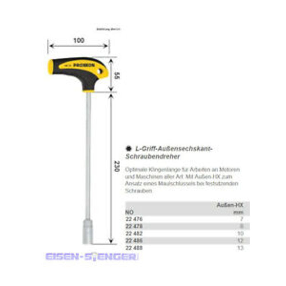 Proxxon - L-Griff-Schraubendreher Außensechskant HX 12 mm