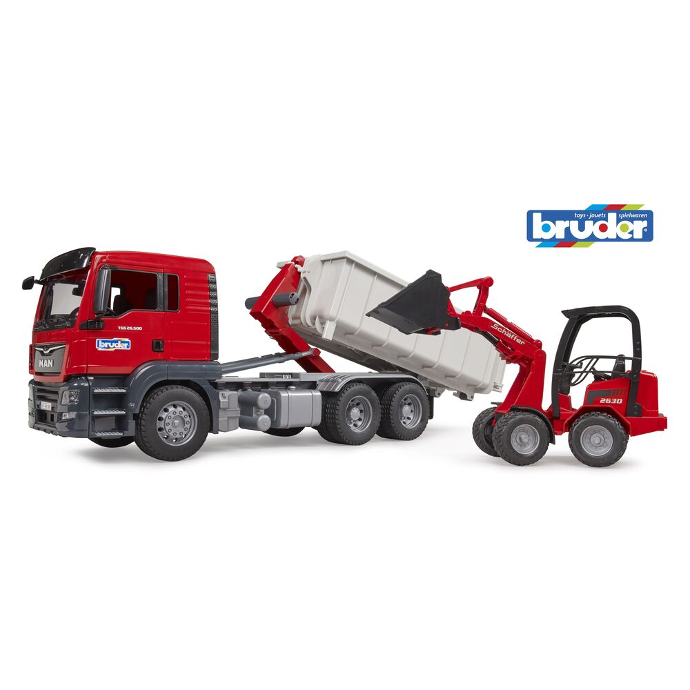 Bruder - MAN TGS LKW m. Abrollcontainer und Schäffer Hoflader - 3767