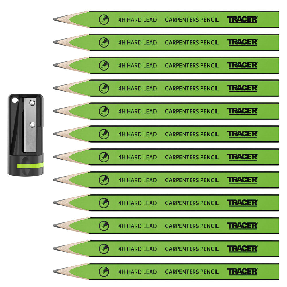 Tracer - 4H Zimmermannsbleistifte (harte Mine), mit Anspitzer, 12 Stück - ACP1