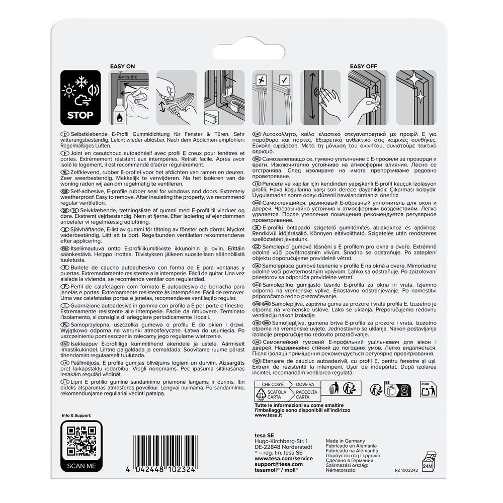 Tesa - tesa moll E-Profil - Gummi weiss, 10 m für Spalten von 1 - 05445-00100-00