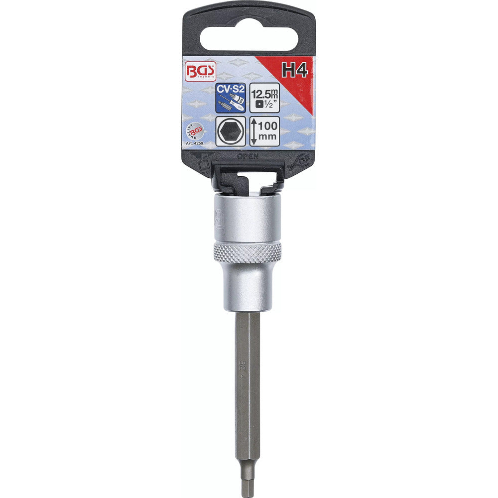 BGS - Bit-Einsatz | Länge 100 mm | Antrieb Innenvierkant 12,5 mm (1/2") | Innensechskant 4 mm - 4259
