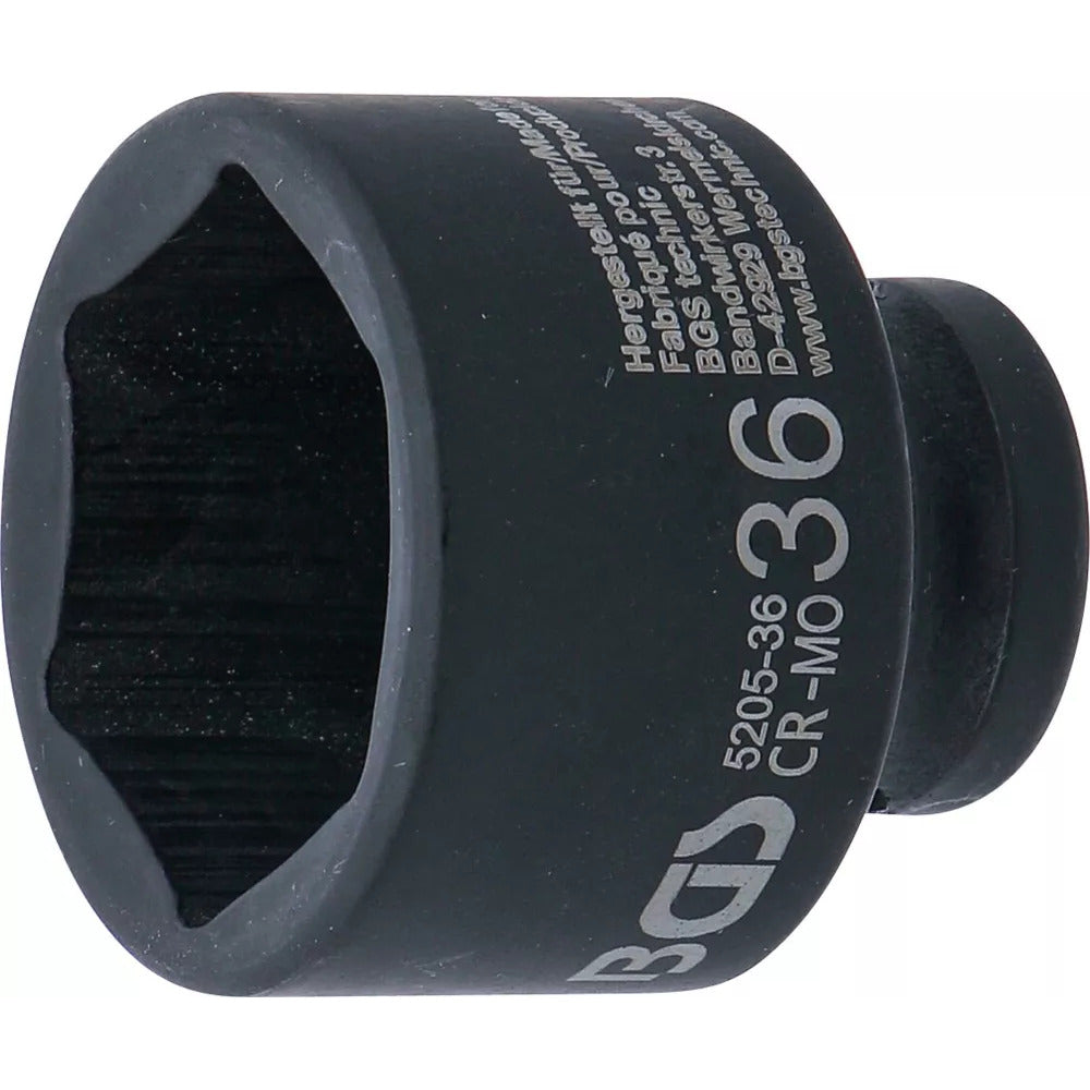BGS - Kraft-Steckschlüssel-Einsatz Sechskant | Antrieb Innenvierkant 12,5 mm (1/2") | SW 36 mm - 5205-36