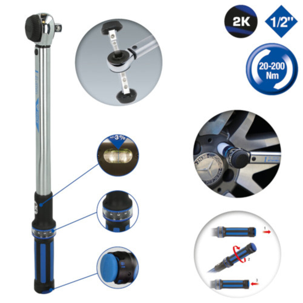 Brilliant-Tools - 1/2" Drehmomentschlüssel mit Drehknopf-Umsteck-Ratschenkopf, 20 - 200 Nm - BT141901