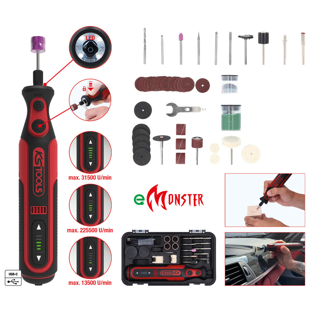 KS-Tools - eMONSTER Akku-Multifunktionswerkzeug-Satz mit 50 Zubehörteilen - 515.3990