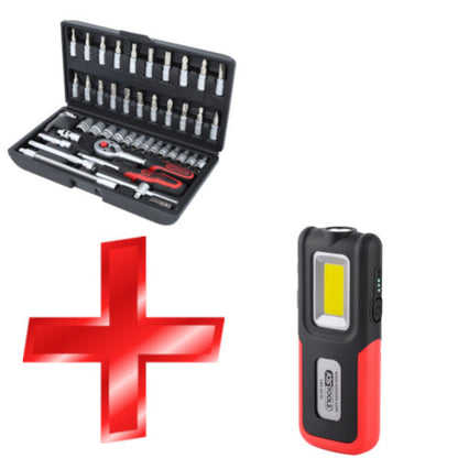 KS-Tools - 1/4" Steckschlüssel-Satz,48-tlg. & Mobile Werkstatt-Handlampe, 500 Lumen - 917.0648BU