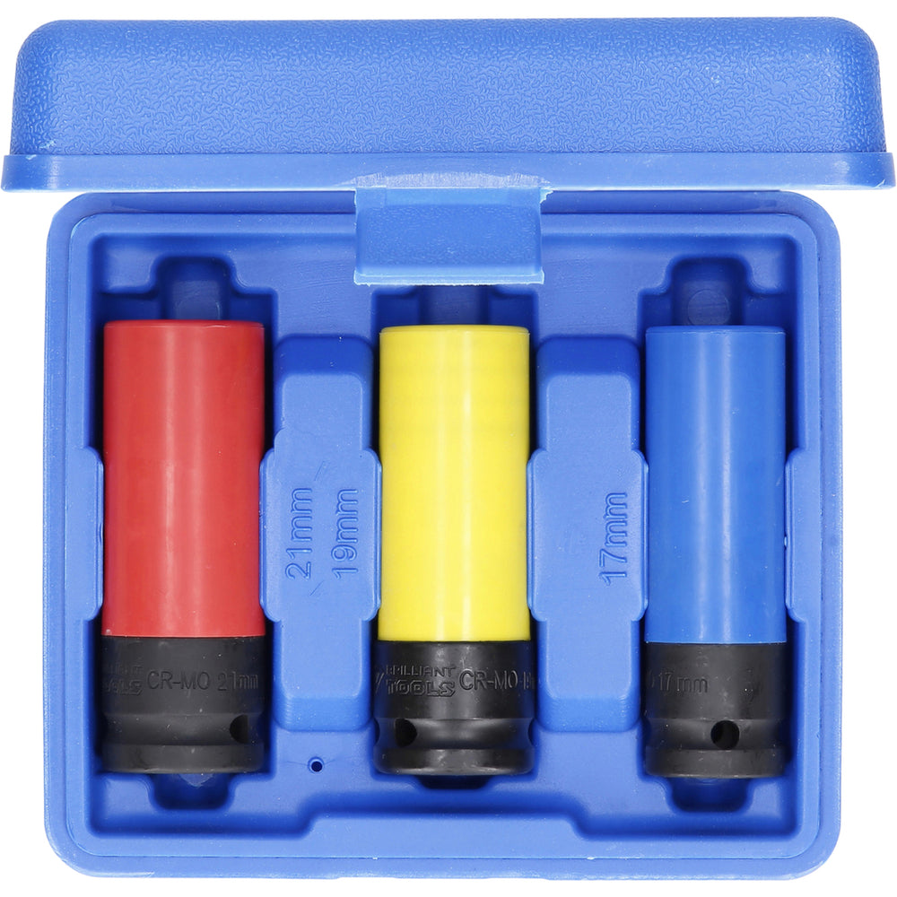 Brilliant-Tools - 1/2" Alu-Felgen-Kraft-Stecknuss-Satz, 17 / 19 / 21 mm, 3-tlg - BT691005