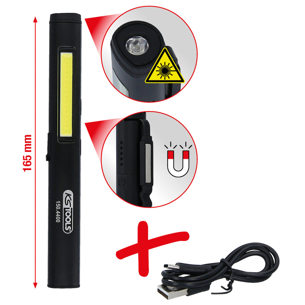 KS Tools - LED COB Stripe Inspektionslampe 350 Lumen mit UV-Spot LED und Laserpointer