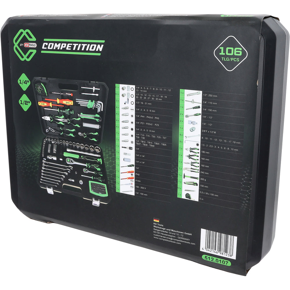 KS Tools - COMPETITION 1/4"+1/2" Universal-Werkzeug-Satz, 106-tlg - 512.0107