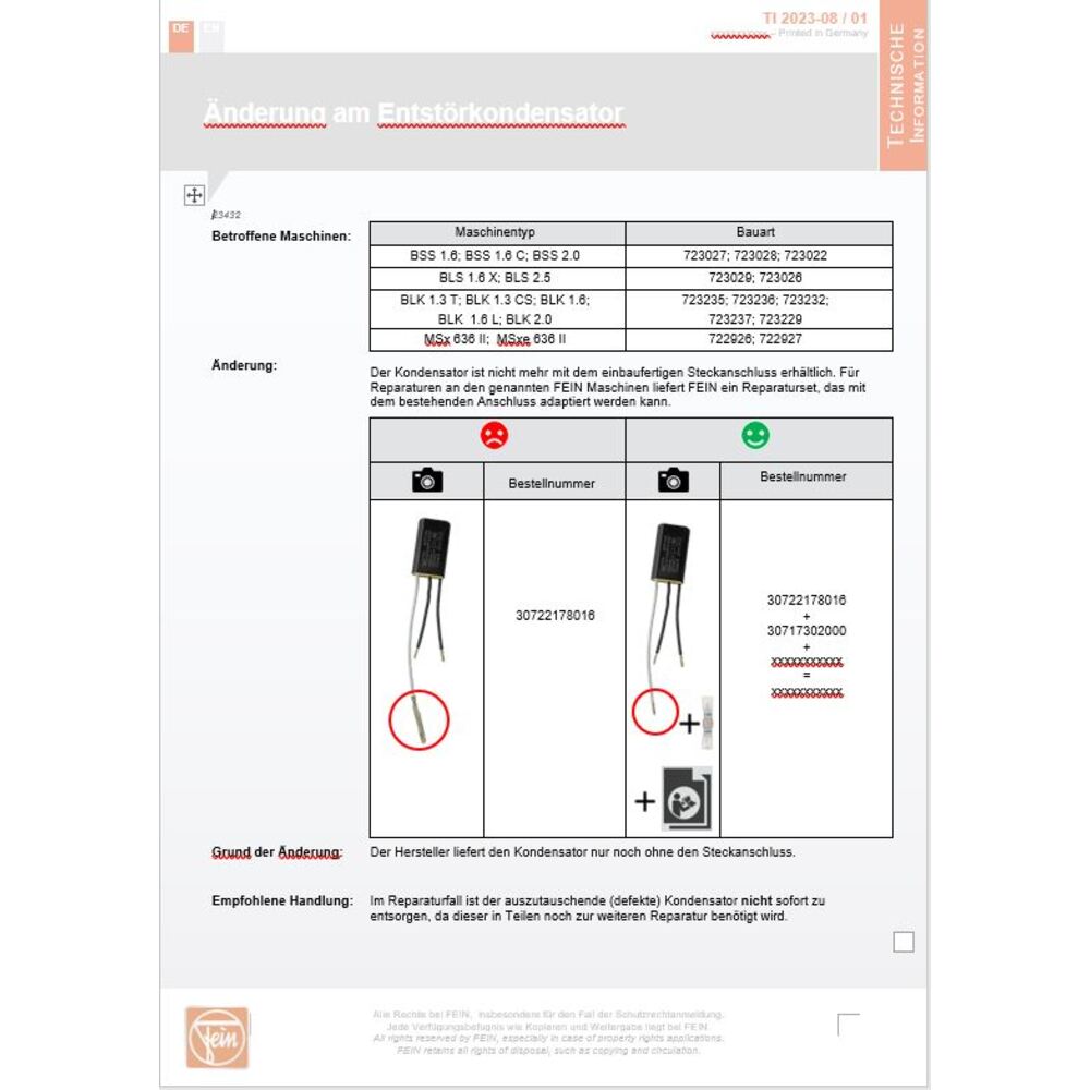 FEIN - Kondensator, schwarz - 30722178016