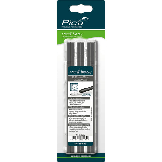 Pica - FOR ALL Bau-Minen Graphit 2B SB-Pack 12 Minen - 6030/SB