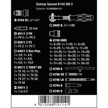Wera - 8100 SB 2 Zyklop Speed-Knarrensatz, 3/8"-Antrieb, metrisch 43-teilig - 05003594001
