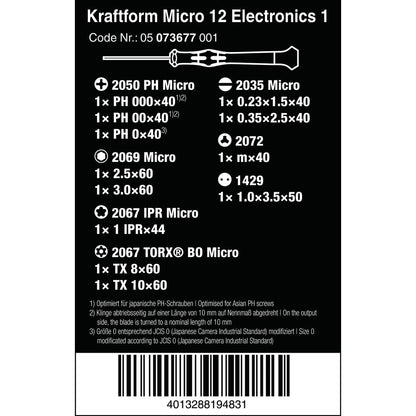 Wera - Kraftform Micro 12 Electronics 1 Elektronik-Schraubendrehersatz 12-teilig - 05073677001