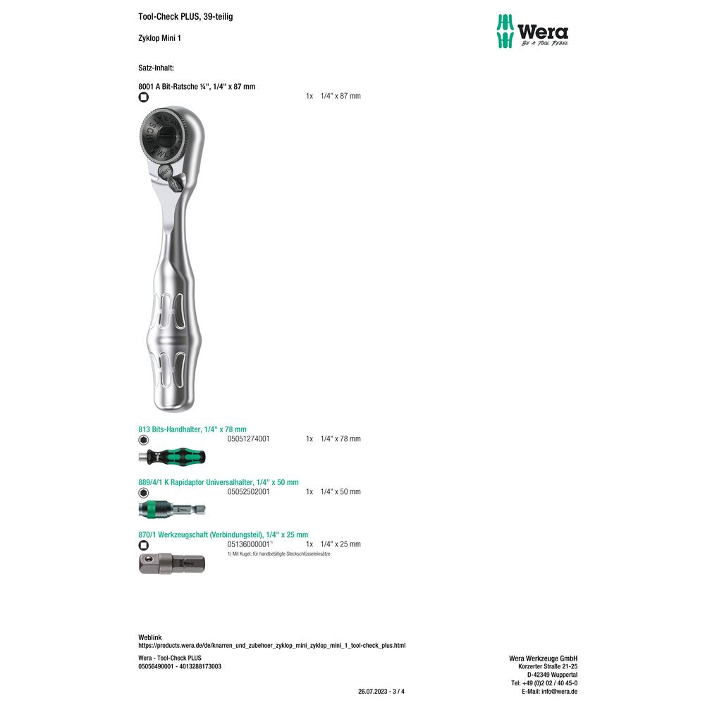 Wera - Bit-Sortiment Tool-Check PLUS, 39teilig - 05056490001