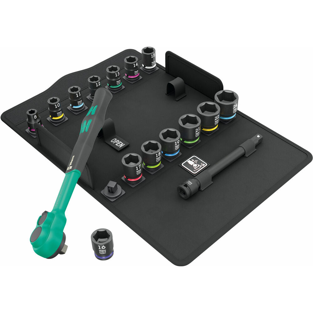 Wera - 8100 SB 12 Zyklop Comfort Knarrensatz, Umschalthebel, 3/8"-Antrieb, metrisch, 16‑teilig - 05005530001