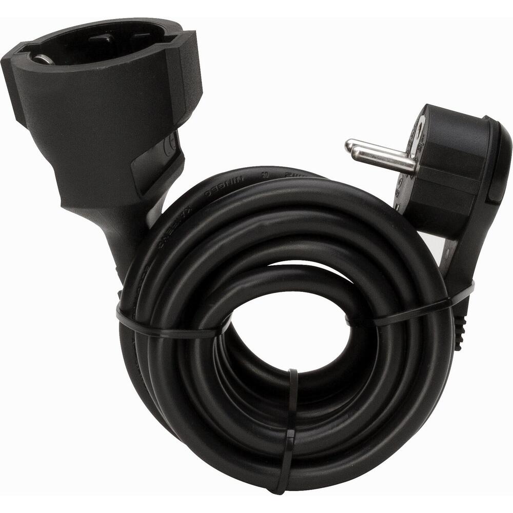Kopp - Verlängerung, Schutzkontakt-Winkelstecker, extra flach (8mm) und Schutzkontakt-Kupplung mit 3m Leitung, erhöhter Berührungsschutz, Farbe: schwarz - 143605083