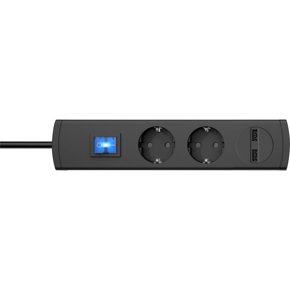 Kopp - UNOversal PLUS 2-fach, 2-fach USB-Ladeport 2100mA, Schalter, erhöhter Berührungsschutz, 90° gedrehte Töpfe, anthrazit - 233505000