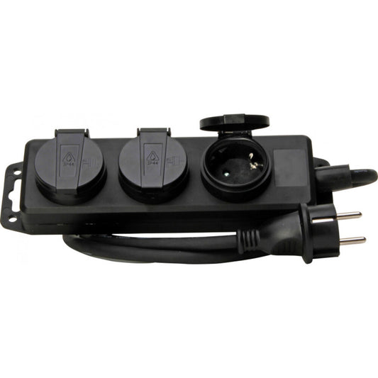 Kopp - Feuchtraum-Steckdosenleiste, 3-fach, Klappdeckel, IP44, schwarz - 223003044