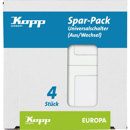 Kopp - EUROPA – Profi-Pack: 4 Universalschalter (Aus-/Wechsel), Farbe: arktisweiß - 617613086