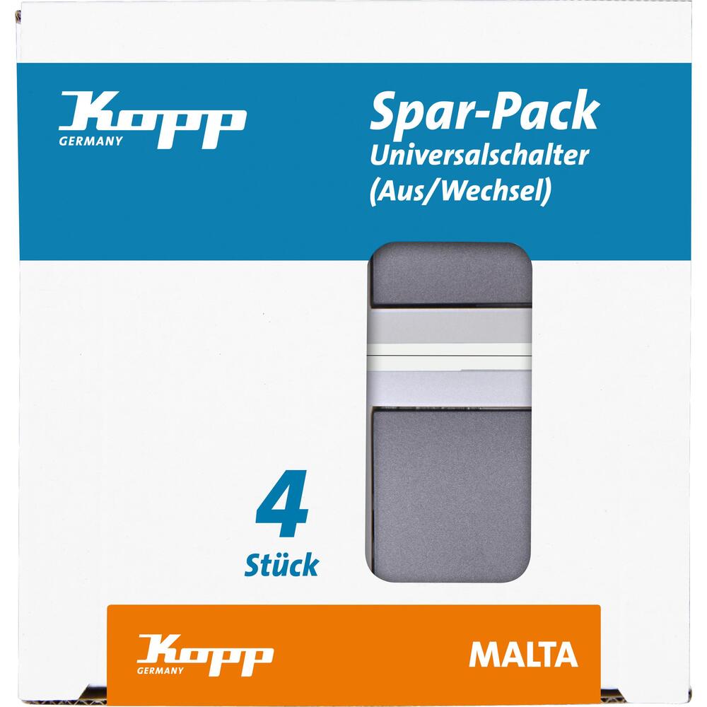 Kopp - MALTA – Profi-Pack: 4 Universalschalter (Aus-/Wechsel), Farbe: anthrazit - 622615059