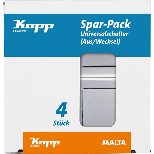 Kopp - MALTA – Profi-Pack: 4 Universalschalter (Aus-/Wechsel), Farbe: silber - 622620052