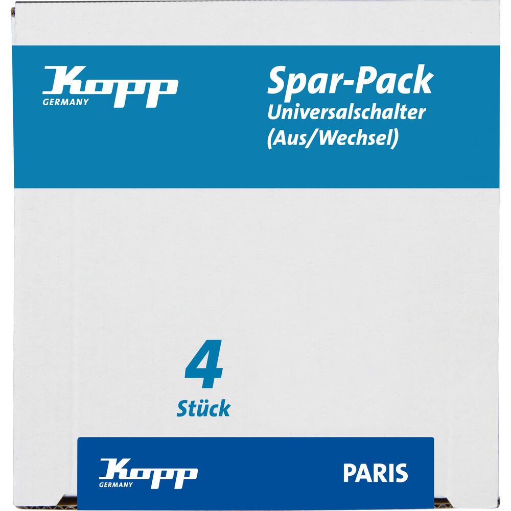 Kopp - PARIS – Profi-Pack: 4 Universalschalter (Aus-/Wechsel), Farbe: silber - 652620014