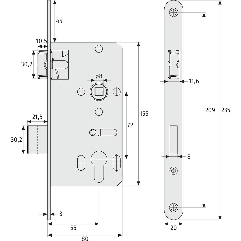 Abus - Einsteckschloss ESK PZ2 universal S - 58393