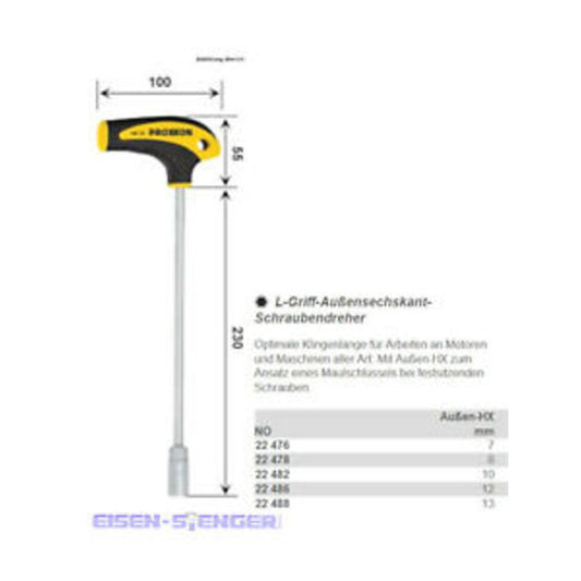 L-Griff-Schraubendreher Außensechskant HX 7 mm