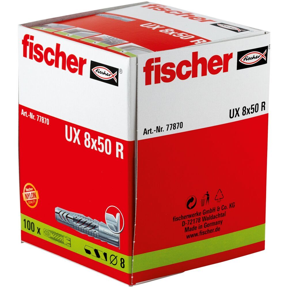 Fischer - Universaldübel UX 8 x 50 R mit Rand - 77870