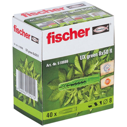 Fischer - Universaldübel UX Green 8 x 50 R mit Rand - 518886