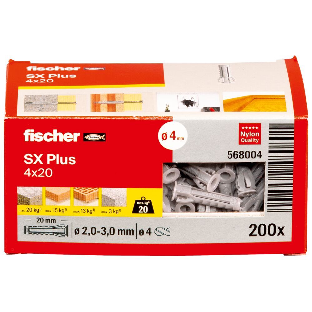 Fischer - Spreizdübel SX Plus 4 x 20 (200 Stück) - 568004