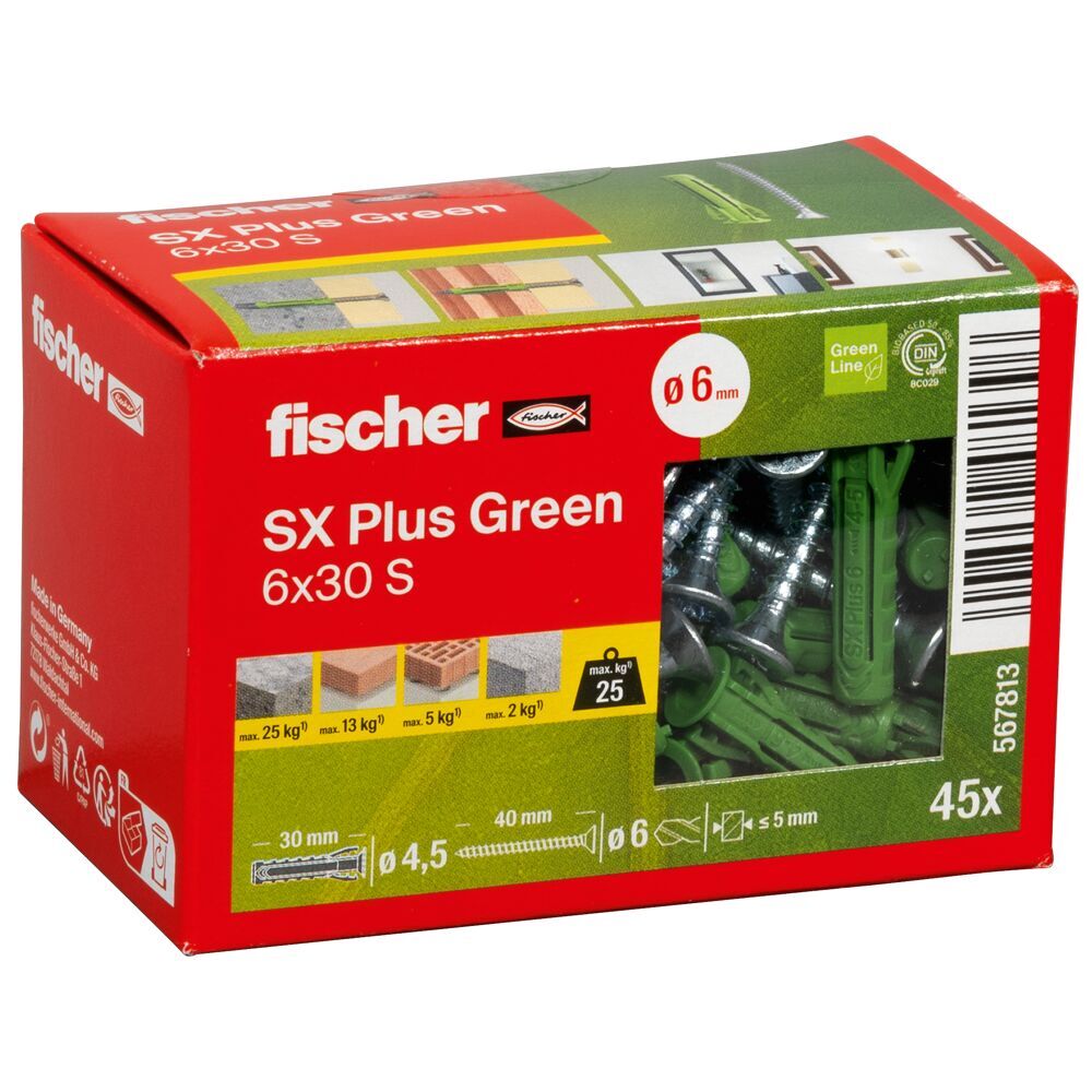 Fischer - Dübel SX Plus Green 6x30 S (45 Stück) - 567813