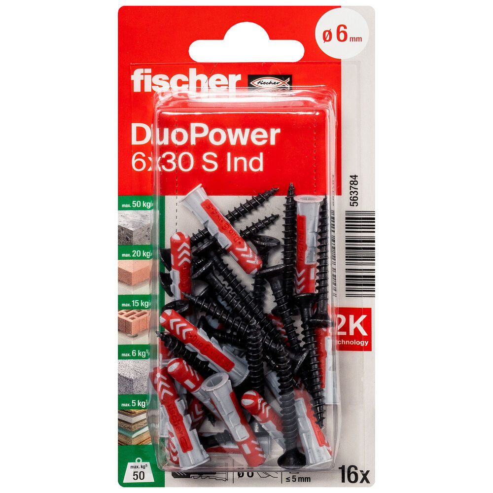 Fischer - DuoPower 6 x 30 mit schwarz verzinkten Schrauben im Industriedesign - 563784