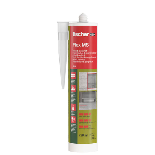 Fischer - Hybrid-Dichtstoff Hochflexibel & überstreichbar Flex MS grau 290 ml - 558831