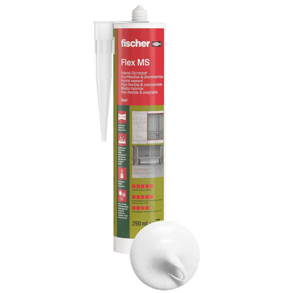 Fischer - Hybrid-Dichtstoff Hochflexibel & überstreichbar Flex MS weiß 290 ml - 558830