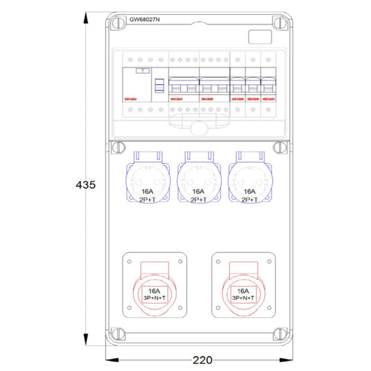 Gewiss - Energieverteiler ST-KOM 3XST/230/16/3P 2XIEC 400/16A 5P
