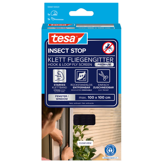 Tesa - tesa Fliegeng. Klett Comfort für Fenster, anthrazit 1m : 1m - 55667-00021-00