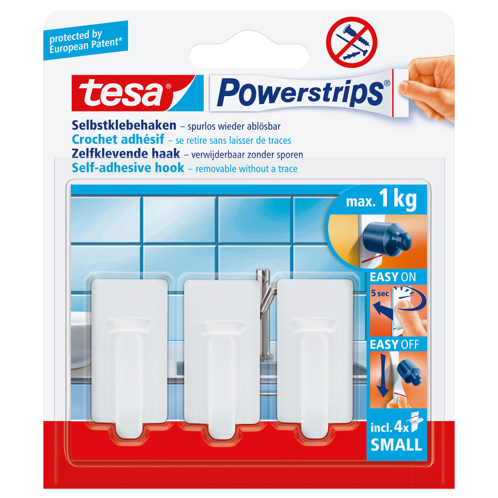 Tesa - Powerstrips® Haken Small Classic, weiß 3 Stück - 57530-00013-20