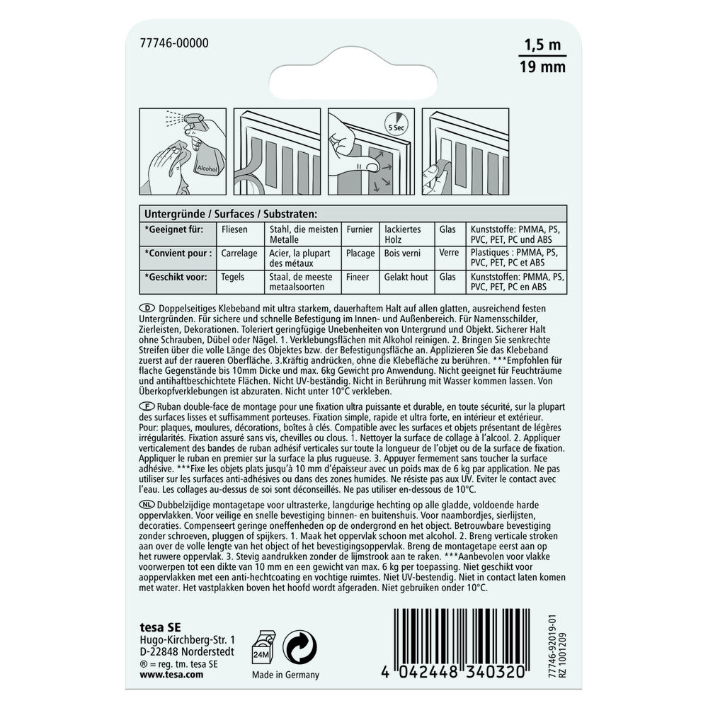 Tesa - Montageband Fliesen, Metall 100 kg - 77746-00000-01