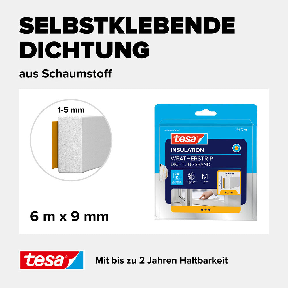 Tesa - tesa moll, Schaumstoff, 6m, 9mm Breitf. Spalten von 1-5mm - 05428-00100-00