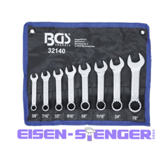 BGS - Maul-Ringschlüssel-Satz | extra kurz | Zollgrößen | 8-tlg. - 32140
