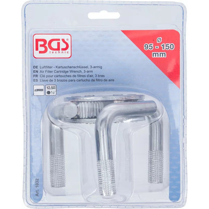 BGS - Luftfilter - Kartuschenschlüssel, 3-armig | für Kartuschen Ø 95 - 150 mm - 1032