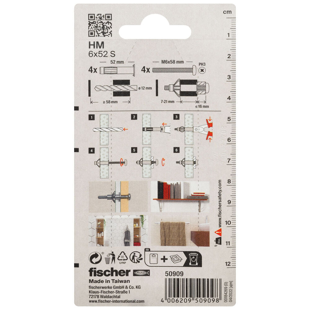 Fischer - Hohlraum-Metalldübel HM 6 x 52 S mit metrischer Schraube - 50909